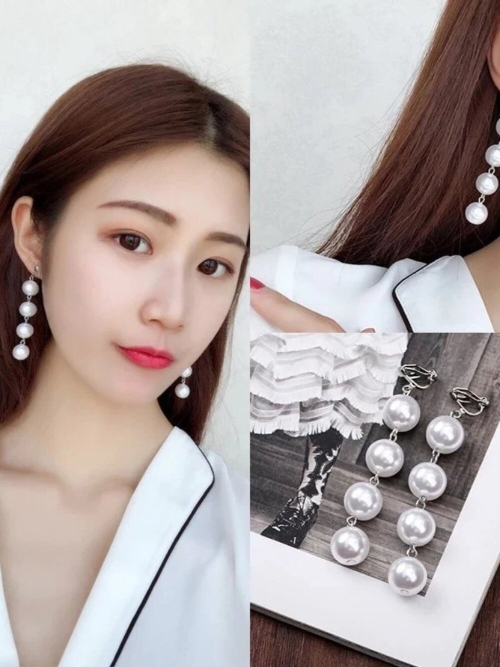 Elegant Graduated Pearl Clip-On Drop Earrings | Wedding Gift
